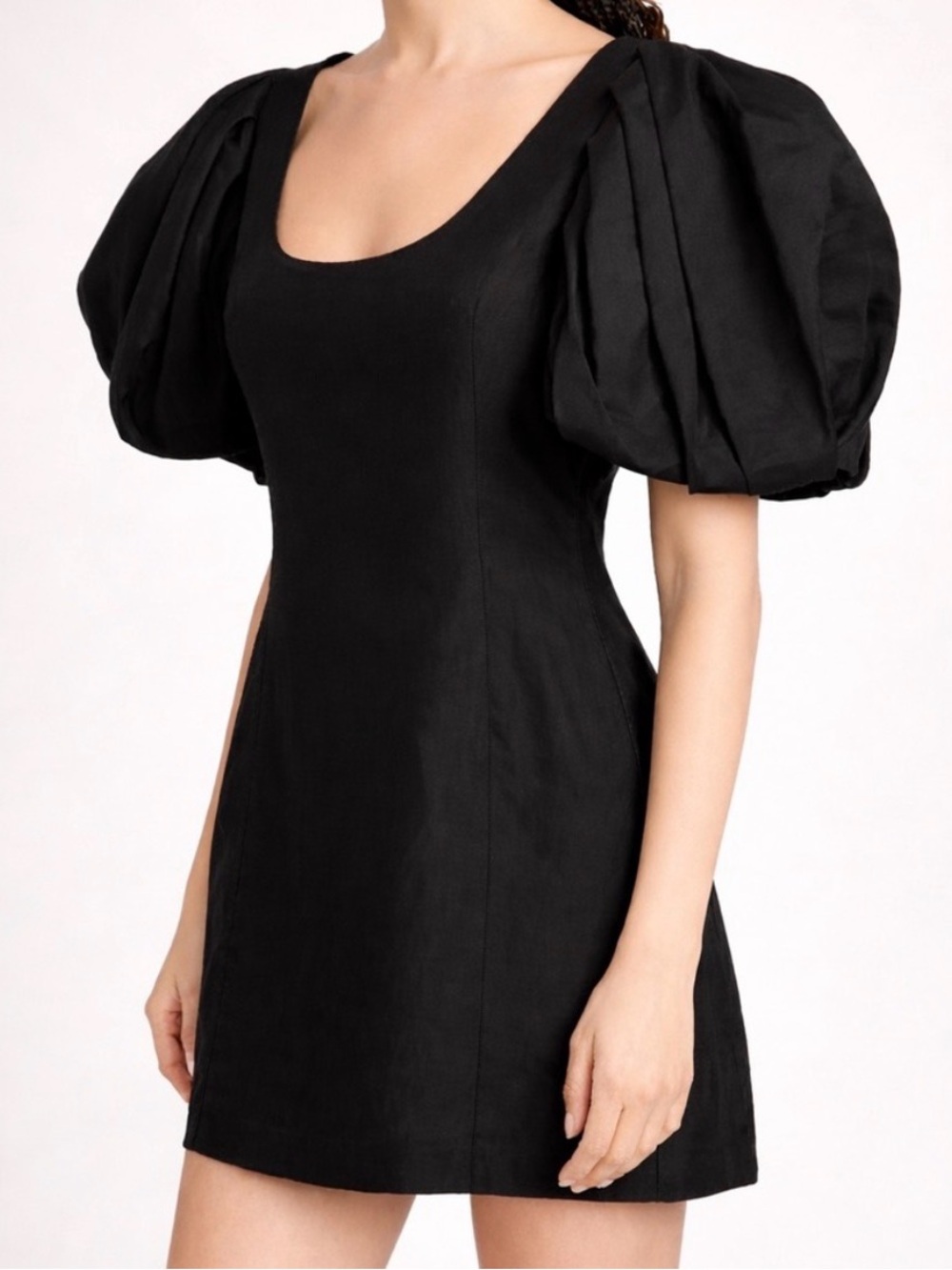 Frame Noir Black Puff-Sleeve Mini Dress Large
